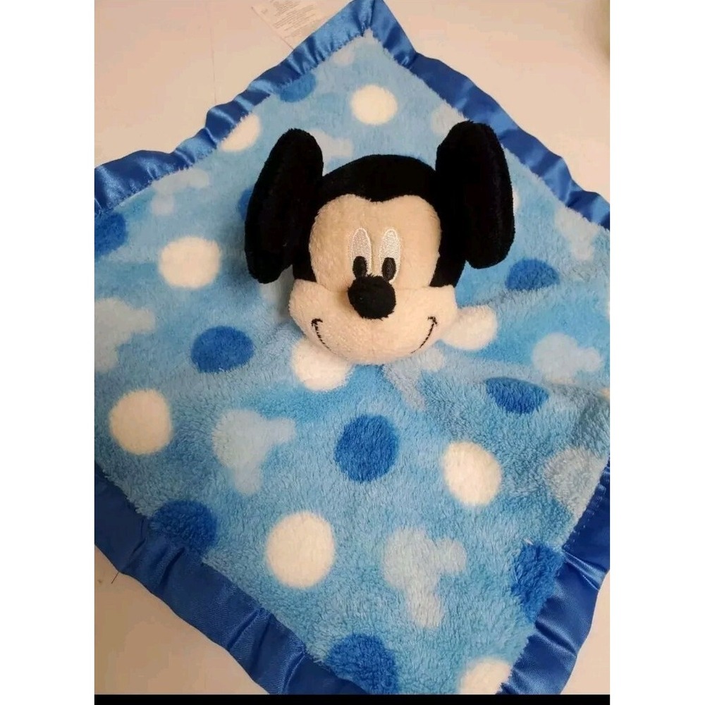 Disney mickey mouse security blanket‎ Plush Satin Blue Polka Dot